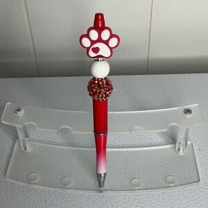 Red Paw Print Pen with Beaded Accents